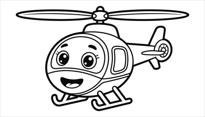 Cute Cartoon Helicopter Coloring Page for Kids