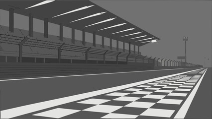 Fototapeta premium Gray Scale Racing Track with Checkered Finish Line.