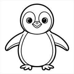 Cute Baby Penguin Cartoon Line Art for Kids Coloring Page