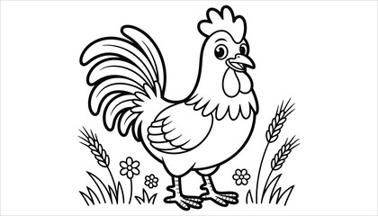 Cute Cartoon Rooster Coloring Page for Kids