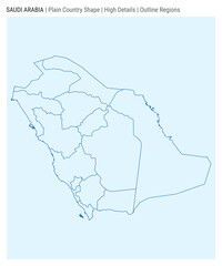 Saudi Arabia plain country map. High Details. Outline Regions style. Shape of Saudi Arabia. Vector illustration.