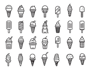 Ice cream cone vector icon set. Ice cream scoop cup symbol.