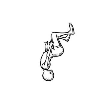Dynamic sketch of a person performing a backflip, capturing movement and athletic skill against a clean white background.