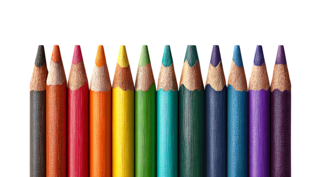 Glossy and Vibrant Color Pencils, isolated on transparent background, PNG