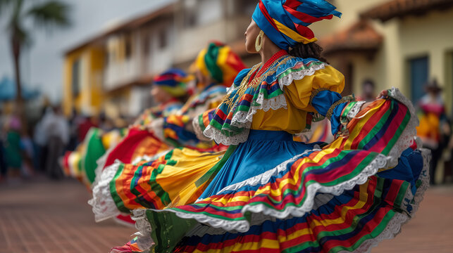 Feria de Cali Folklore Dancers &ndash; Colorful Traditional Dresses, Colombian Culture, and Street Festival in Cali, Colombia