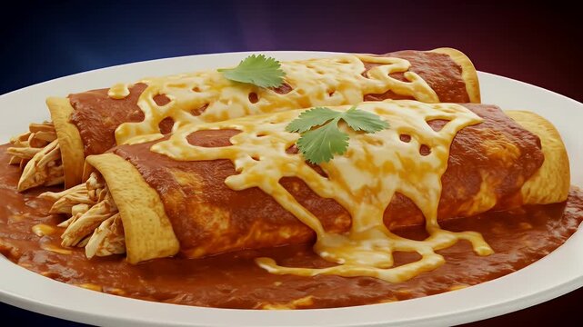 Close-up of Chicken Enchiladas with Cheese and Cilantro