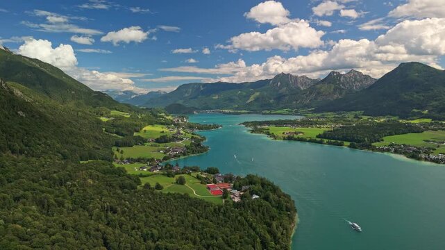 aerial view landscape Lake Wolfgangsee, Austria