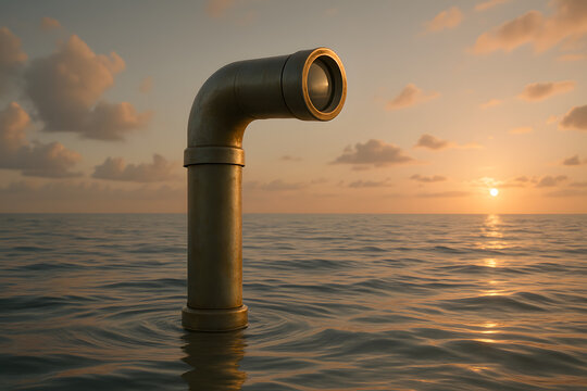 Submarine periscope emerging from calm ocean water at sunset, maritime surveillance and exploration concept, naval observation tool against dramatic sky, nautical adventure, sea patrol, military recon