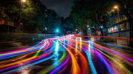 City night street colorful motion blur