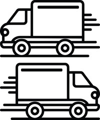 Fototapeta premium Two express delivery trucks speed along with motion lines, conveying urgent transportation, transparent background
