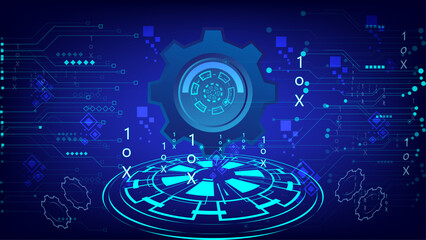 Blue Technology Background with Gear and Circuit Board