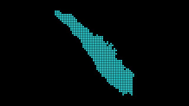 Sumatra digital map. Map of Sumatra in dotted style. Shape of the island filled with rectangles. Awesome video.