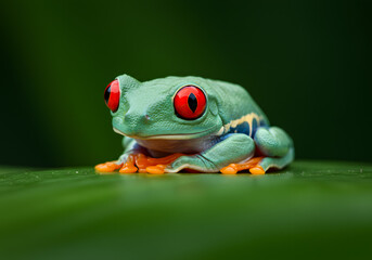 Obraz premium Vibrant Red-Eyed Tree Frog on Leaf