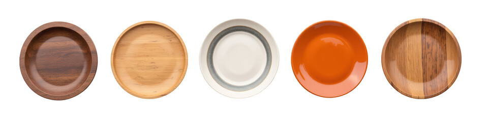 Wooden plates round shapes various colors kitchenware table setting natural materials dining accessories home decor