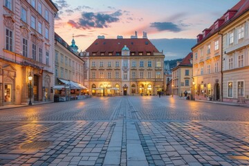Obraz premium Prague cityscape at dusk: old town square travel destination