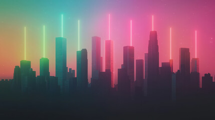 Fototapeta premium Dreamlike city skyline with glowing lights and vibrant colors