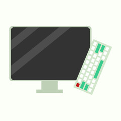 Green Computer with keyboard vector flat design.