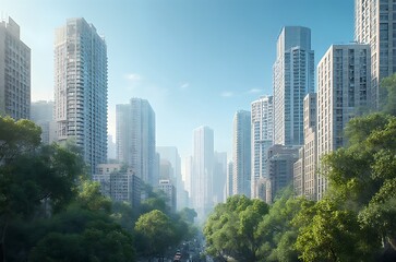 Bright Sunlight on Urban Avenue with Dense Green Foliage ai generated