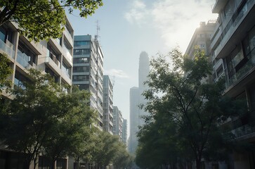City Day Apartments Street Trees Urban Landscape ai generated