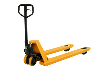 Yellow pallet jack lifting equipment with transparent background
