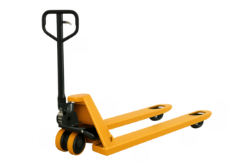 Yellow pallet jack lifting equipment with transparent background