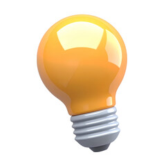 3D light bulb idea icon, top view, isolated on a transparent background, generative AI