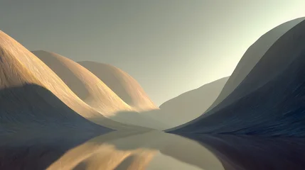 Keuken achterwand Reflectie Gentle curves of mountains reflected in a tranquil water valley.  © irawan