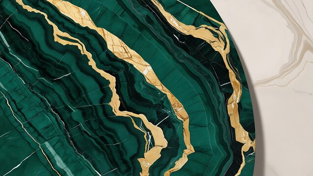 Deep emerald green marble with golden accents, rich and bold color, luxurious stone pattern.