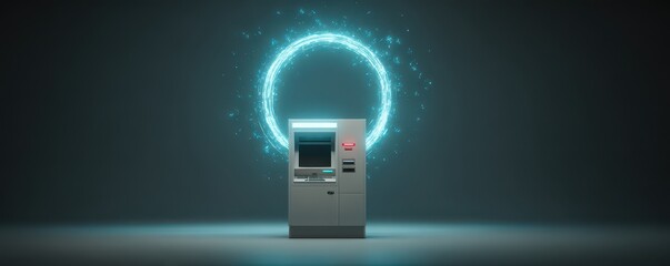 Atm machine in a futuristic setting digital banking experience modern environment central viewpoint