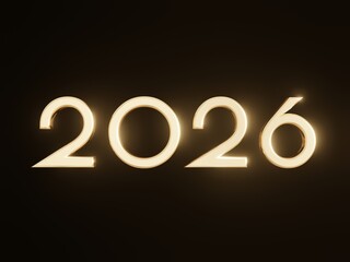 Happy New Year 2026. Modern golden text 2026 on black background. 3D illustration rendered