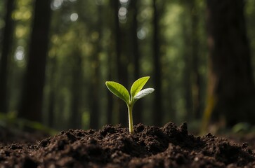 Closeup Green Seedling Growth in Sunlight Lush Forest Ecology ai generated