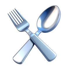 High quality 3D cutlery spoon and fork, isolated on a transparent background, generative AI
