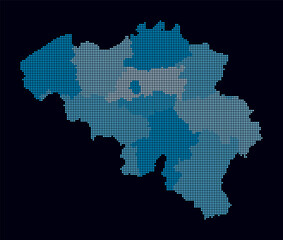 Belgium dotted map. Digital style map of the country on dark background. Belgium shape with square dots. Colored dots style. Small size squares. Creative vector illustration.