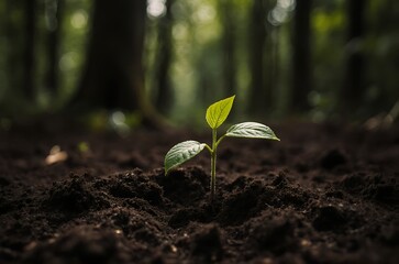 Closeup Tiny Plant Emerging Forest Background New Life ai generated