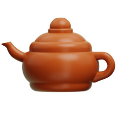A realistic 3D rendering of a classic clay teapot. Ideal for traditional drink illustrations, kitchenware graphics, tea ceremony visuals,