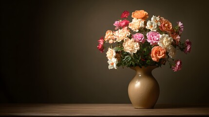 Fototapeta premium A bouquet of colorful roses in a vase.