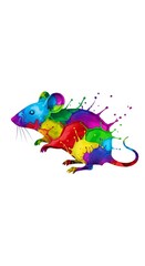 Fototapeta premium Splashing multicolored rainbow paint shaped like a mouse on a solid white background