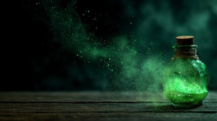 Halloween Magic Banner with Glowing Green Potion and Mystical Effects ,Happy halloween, halloween banner, halloween banner with copy space for text. 