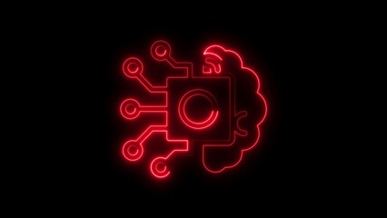 Glowing neon red brain and circuit board symbolizing artificial intelligence technology