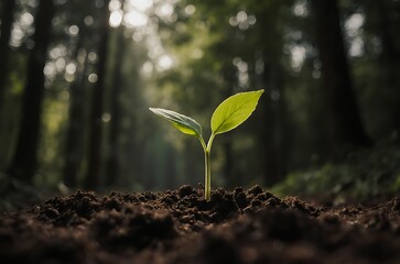 Closeup Young Plant Sprout New Life in Dark Soil ai generated