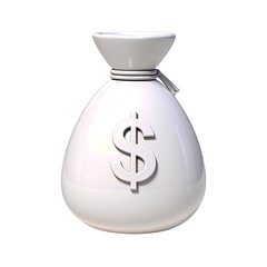 3D white money bag with dollar sign, currency icon, isolated on a transparent background, generative AI