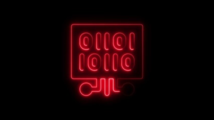 Neon binary code representation on a circuit board in a futuristic red glow