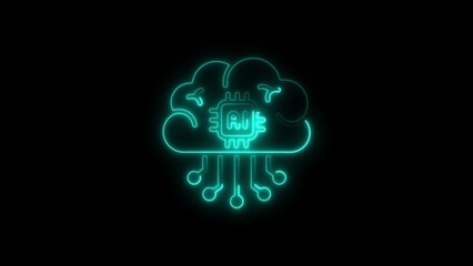 Illuminated conceptual neon sign depicting artificial intelligence cloud computing technology