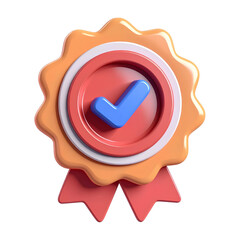 3D quality guarantee medal with check mark, certified icon, isolated on a transparent background, generative AI