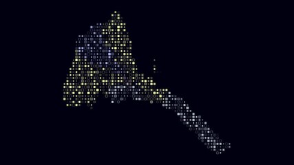 Eritrea map animation. Shape of the country with pulsating colored dots. Small size rounded square blocks. Digital style Eritrea map on dark background. Abstract video.