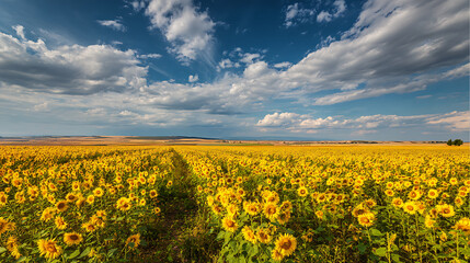 Fototapeta premium A field of sunflowers stretching out towards the horizon (2)