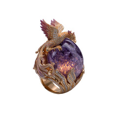 Exquisite Phoenix Amethyst Ring  Luxury Gold and Diamond Jewel