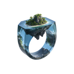 Tropical Island Ring Miniature Paradise Encased in Resin