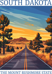 South Dakota State Travel Wall art Poster, South Dakota State Illustration For Wall Hanging Home Decoration Travel Poster