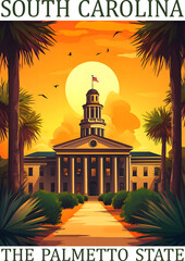South Carolina State Travel Wall art Poster, South Carolina State Illustration For Wall Hanging Home Decoration Travel Poster